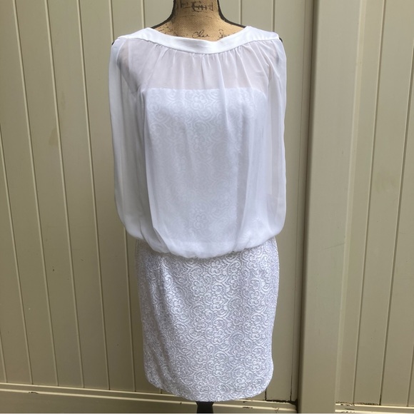 Jessica Mclintock dress formal mini white sheer LWD illusion 12 NWT little white - Picture 1 of 16